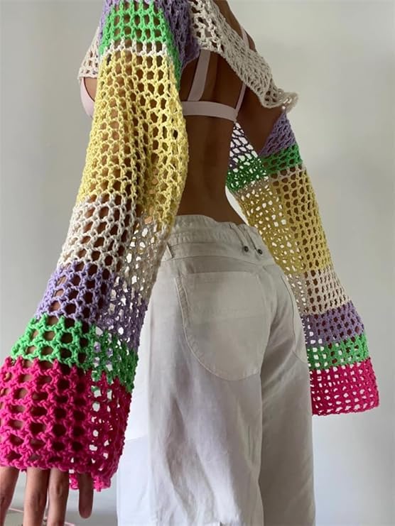 Mesh Crochet Top with Long Sleeves - Leechoo